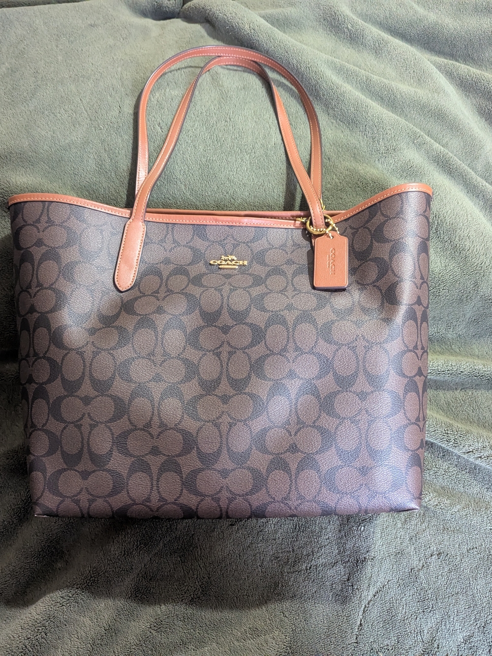 Coach Brown Signature Tote with Tan Trim